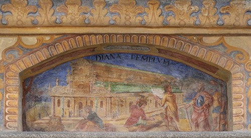 Fresco Wonder of the World Ephesus, Temple of Diana at the Fountain of Miracles, 1508, in the