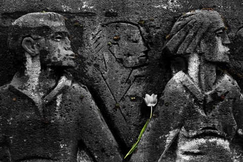 Bittermark memorial, memorial site, detail with tulip for the memorial service on Good Friday,