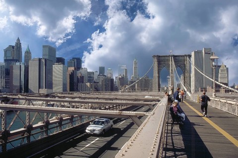 View of Manhattan from the Brooklyn Bridge, New York City, USA