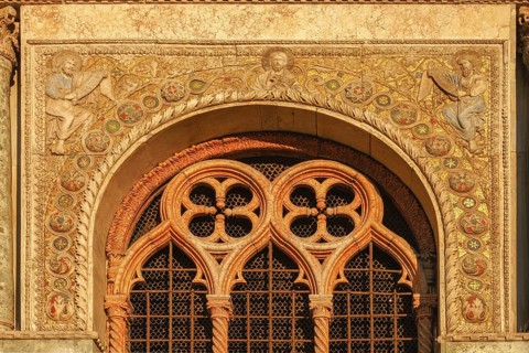 West portal of the Basilica di San Marco, Roman Catholic Basilica of St Mark on St Mark's Square,