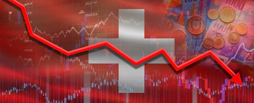 Switzerland financial crisis on economic graph. Financial fall of Switzerland on economy market