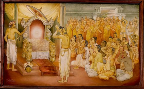 Temple of the sacred Tooth Relic or Sri Dalada Maligawa, Painted panel depicting the history of the