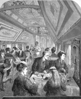 Distinguished people in a dining room in a carriage of the Pacific - Railway in America, Railway,