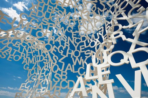 Sculpture made of letters, Le Nomade, artist Jaume Plensa, Antibes, Provence Alpes Côte d'Azur,
