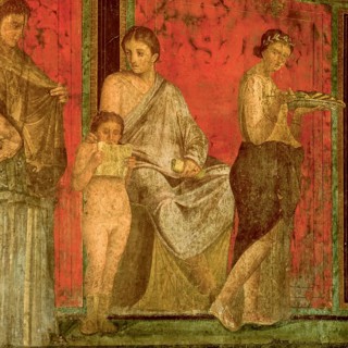 Frescoes, Lecture of the Ritual of the Bridal Mysteries, in the Mystery Villa in Pompeii, Pompeii,