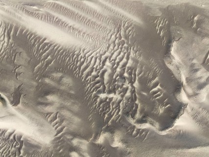 Patterns in the sand of the Namib Desert. Aerial view. Drone shot. Skeleton Coast National Park,