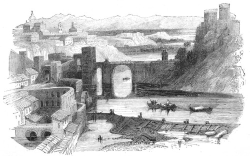 View of Toledo in Spain, Historical, Reproduction from an original with a scene from the 19th