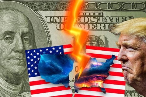 Symbolic image, divided USA, democracy versus autocracy, US democracy in danger, EU and Germany