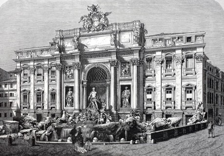 The Trevi Fountain, Fontana di Trevi, around 1800, Rome, Italy, Historical, digitally restored