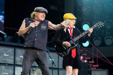 Brian Johnson (singer) and Angus Young (lead guitarist) from AC/DC live on Power Up Tour 2025 at