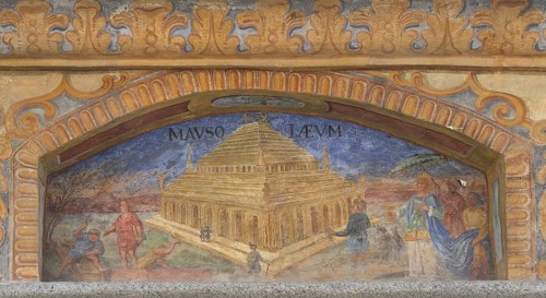 Fresco World Wonder Mausoleum Halicarnossus at the Miracle Fountain, 1508, in the inner courtyard