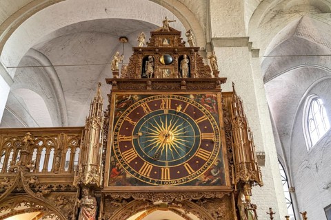 Church clock in the interior of Lübeck Cathedral, Hanseatic City of Lübeck, Schleswig-Holstein,