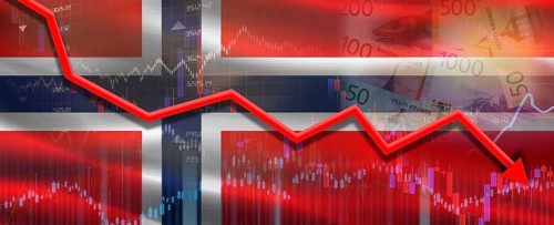 Norway financial crisis on economic graph. Financial fall of Norway on economy market
