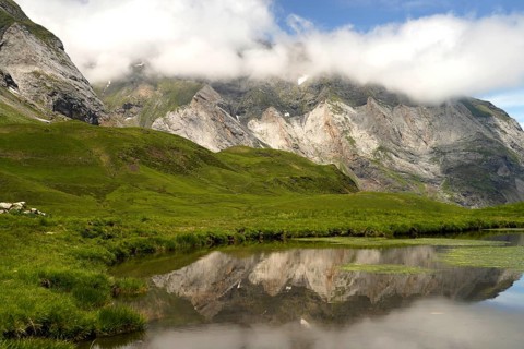 Lake in the Cirque de Troumouse basin in the Pyrenees National Park near Gavarnie-Gèdre, France