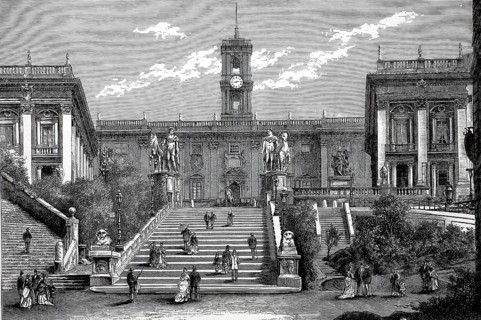 The Capitol Square, Piazza del Campidoglio, c. 1800, Rome, Italy, Historical, digitally restored