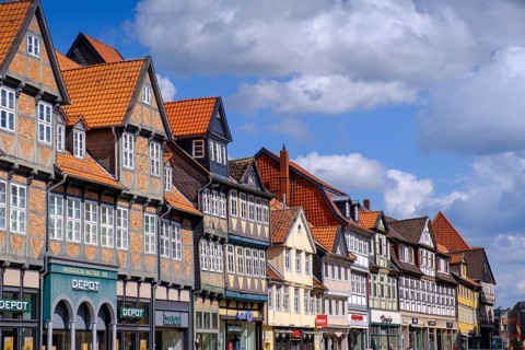 Half-timbered houses, Lange Herzogstraße, at the town market, Wolfenbüttel, Lower Saxony, Germany