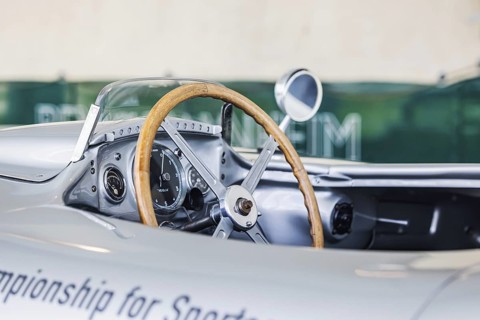 Mercedes-Benz racing car fast transporter from 1955 with 300 SLR racing car. The Mercedes-Benz