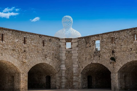 Sculpture made of letters, Le Nomade, artist Jaume Plensa, Antibes, Provence Alpes Côte d'Azur,