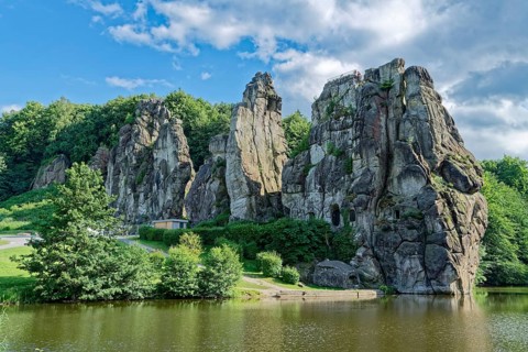 The Externsteine, a sandstone rock formation around 40 metres high in the Teutoburg Forest, are a