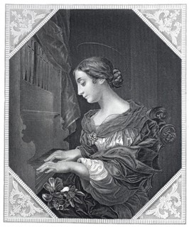 St Cecilia playing the organ, steel engraving after a painting by Carlo Dolci, historical,