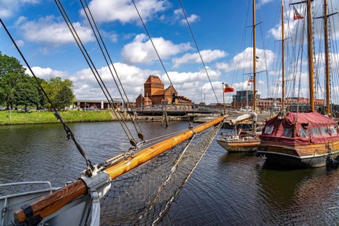 Traditional sailing ships in the museum harbour of the Hanseatic city of Lübeck,