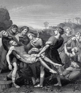 The Entombment of Christ, steel engraving after a painting by Raphael, historical, digitally