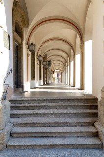 Arcade of the town hall in Bad Windsheim, Bavaria, Germany