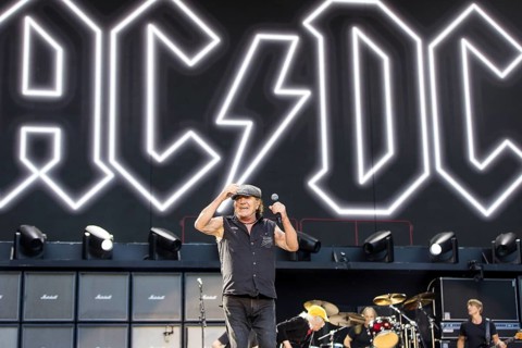 Brian Johnson, lead singer of AC/DC live on Power Up Tour 2025 at the Olympiastadion Berlin on 30