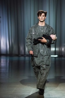 Model Pierre Lang (winner GNTM2025) walks for Kilian Kerner during the Berlin Fashion Week 2025 on