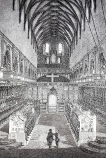 Interior, choir stalls, Maulbronn Abbey Church, 1870, Cistercian Abbey, Enzkreis,