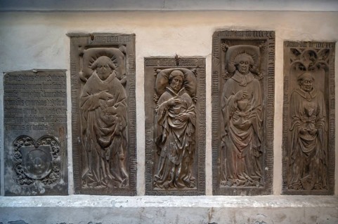 Epitaphs in the cloister of Bressanone Cathedral, Cathedral Square, Bressanone, South Tyrol Italy