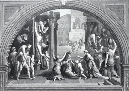 Incendio del Borgo, Fire in the Borgo, fresco by Raphael. It depicts the legend of a fire that