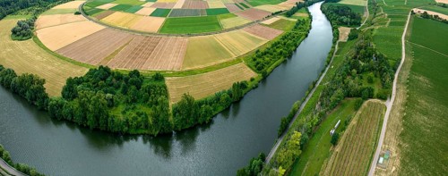 Agricultural area in the Neckarbogen near Lauffen am Neckar. Cereal fields in different shades of