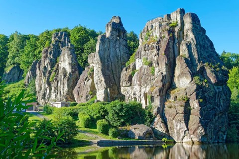 The Externsteine, a sandstone rock formation around 40 metres high in the Teutoburg Forest, are a