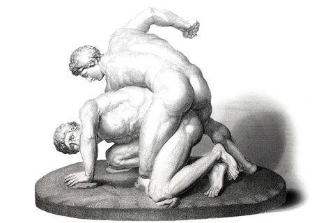The Uffizi Wrestlers or The Two Athletes, famous Roman marble sculpture, Uffizi Gallery in