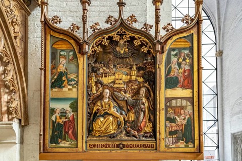 Altar of the Virgin Mary with the Unicorn Hunt, interior of Lübeck Cathedral, Hanseatic City of