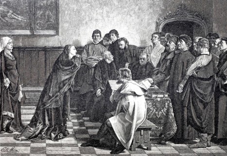 Mary of Burgundy begs the judges of Ghent for mercy for the councillors Hugonet and d'Himbercourt,