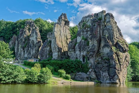 The Externsteine, a sandstone rock formation around 40 metres high in the Teutoburg Forest, are a