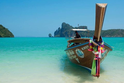 Longtail boat, Loh Dalum Beach, Koh Phi Phi, Krabi, Andaman Sea, Thailand