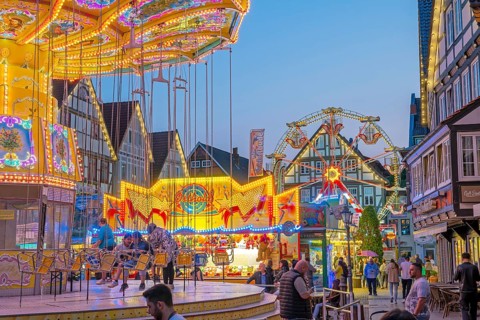 Fair on market square illuminates Rinteln Schaumburg Germany