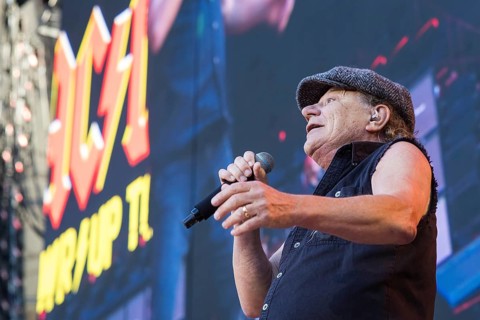 Brian Johnson, lead singer of AC/DC live on Power Up Tour 2025 at the Olympiastadion Berlin on 30