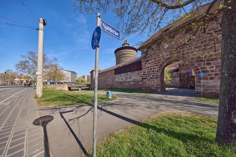 Spittlertor, street sign, street name, city fortification, city wall, defence defence tower, city