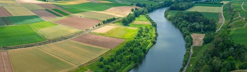 Agricultural area in the Neckarbogen near Lauffen am Neckar. Cereal fields in different shades of