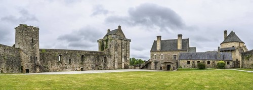 Panorama of Castle ruin of Chateau de Saint-Sauveur-le-Vicomte, Manche, Normandy, France