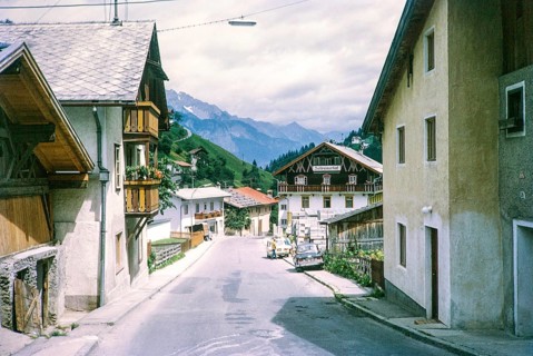 Historic village buildings and street Sellrain, district of Innsbruck-Land, Tyrol, Austria, Europe