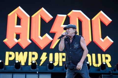 Brian Johnson, lead singer of AC/DC live on Power Up Tour 2025 at the Olympiastadion Berlin on 30