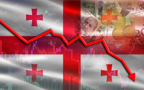 Georgia financial fall on economy market. Georgia financial crisis on economic graph