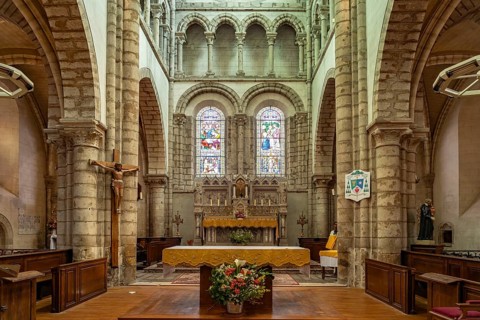 Interior of the Notre-Dame church in Bonneval, Centre-Val de Loire, France