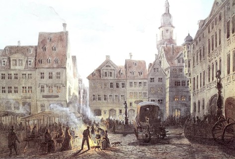 The market square in the evening, 1845, Coburg, Upper Franconia, Germany, Historical, digitally