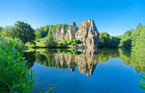 The Externsteine, a sandstone rock formation around 40 metres high in the Teutoburg Forest, are a